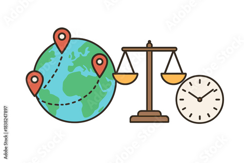 International shipping balance and time management concept icons