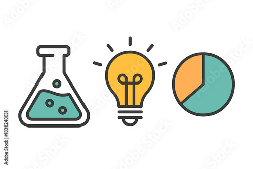 Set of icons for science experiment idea and data analysis concepts