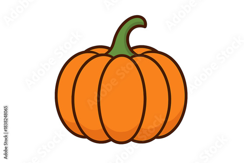Simple orange pumpkin with green stem isolated on white background