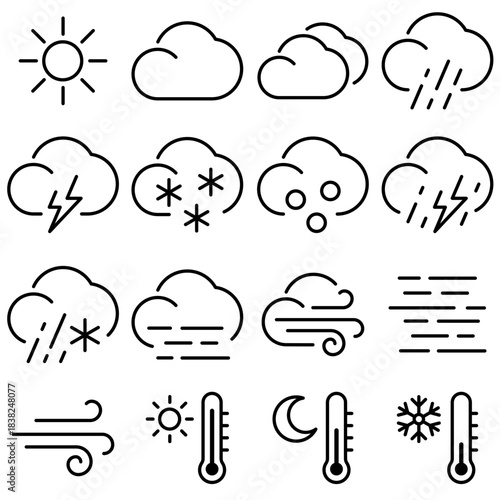 Weather Essentials Icon Set Outline Style (Part 1)