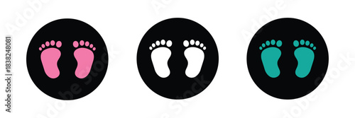 New born, pregnant or coming soon footprints shoes and shoe sole. Kids or baby feet and foot steps Fun vector footsteps icon for print. Love heart blue boy or pink girl sign. Eps 10