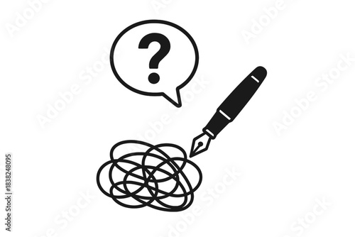 Fountain pen drawing question mark scribble concept icon
