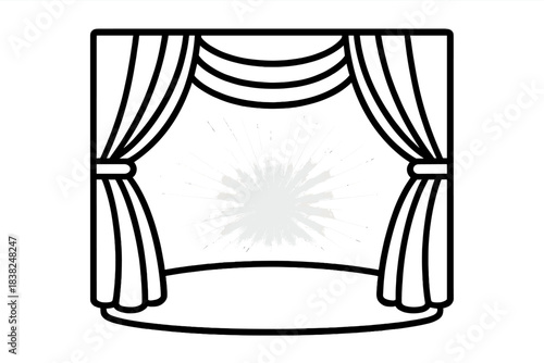 Simple black outline of open theater stage curtains with spotlight effect