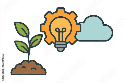 Seedling growth idea development and cloud technology concept