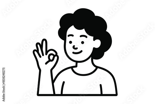 Person with curly hair making positive hand gesture of approval