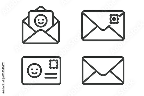 Four simple line icons for mail and message communication concepts