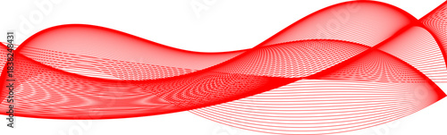 Abstract red wavy lines creating a dynamic and flowing pattern on a white background, resembling a digital sound wave or fluid motion.
