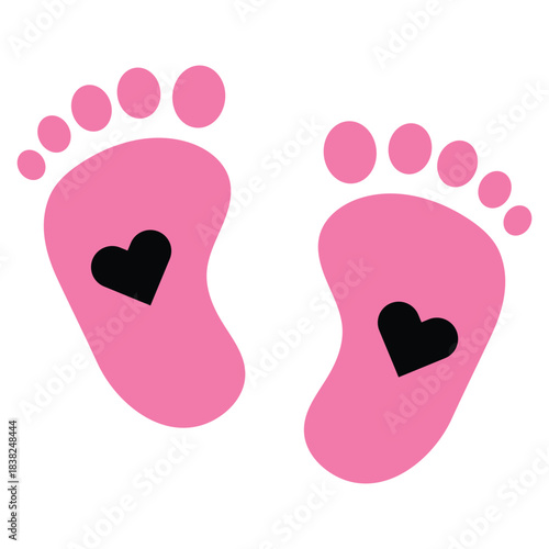 New born, pregnant or coming soon footprints shoes and shoe sole. Kids or baby feet and foot steps Fun vector footsteps icon for print. Love heart blue boy or pink girl sign. Eps 10