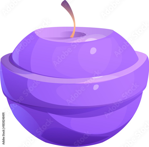 Round purple lavender vector candle with layered wax rings and wick at the top. Cartoon vector icon for spa, meditation, home decor, cosmetics packaging, relaxation and lavender cosmetic product