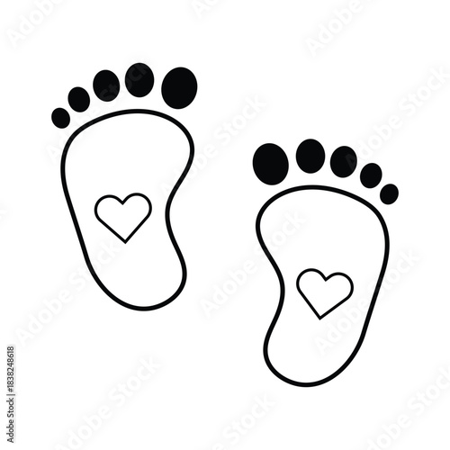 New born, pregnant or coming soon footprints shoes and shoe sole. Kids or baby feet and foot steps Fun vector footsteps icon for print. Love heart blue boy or pink girl sign. Eps 10
