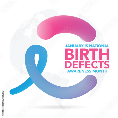 National Birth Defects Awareness Month concept. Banner with pink and blue ribbon awareness and text. Vector illustration. January awareness month