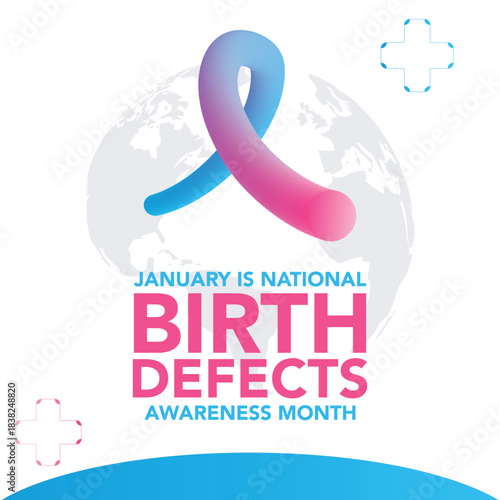 National Birth Defects Awareness Month concept. Banner with pink and blue ribbon awareness and text. Vector illustration. January awareness month