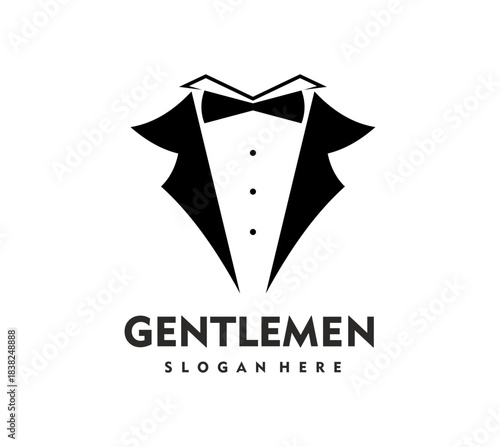 Tuxedo icon, gentleman suit atelier emblem. Man tuxedo luxury atelier vector badge, groom suit shop symbol. Dandy garment fashion icon, gentleman club or apparel brand emblem
