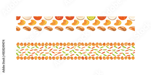Seamless horizontal composition of sweet seasoning, template element for packaging design. Vector illustration flat icon border set on white background. icon