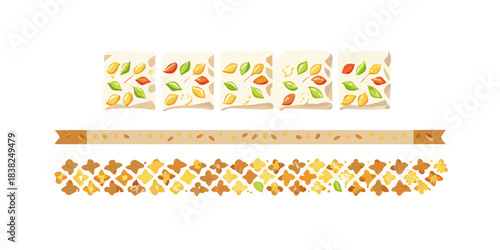 Seamless horizontal composition of sweet seasoning, template element for packaging design. Vector illustration flat icon border set on white background. icon