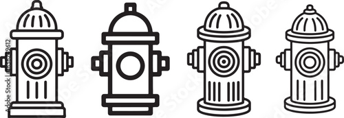 Set of Fire Hydrant Line Art – Safety Coloring Book Page Vector Illustration