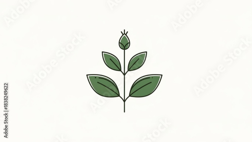 Botanical Minimalism: An artistic line drawing captures the elegance of nature, showcasing a delicate plant with symmetrical leaves and a solitary bud, evoking a sense of tranquility and simplicity.