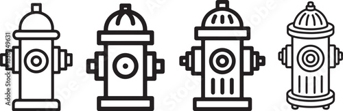 Set of Fire Hydrant Line Art – Safety Coloring Book Page Vector Illustration