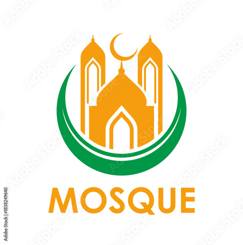 Muslim ramadan arabian mosque icon. Vector Arabian emblem featuring mosque domes and crescent moon in circular Islamic design for Muslim schools, religious centers and Quran education institutions