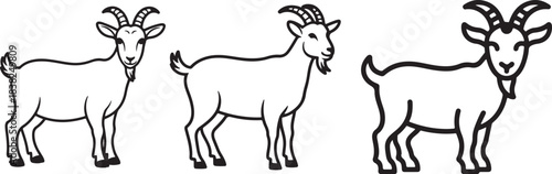 Set of Goat Line Art – Farm Animal Coloring Book Page Vector Illustration
