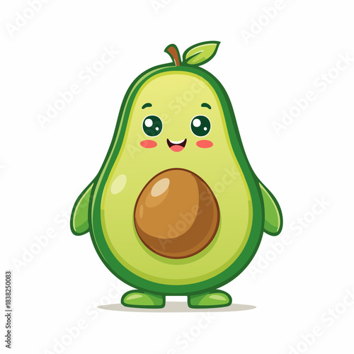 Cute cartoon avocado character with a happy expression, vibrant and playful