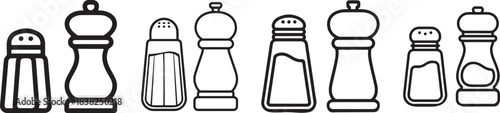 Set of Salt Shaker and Pepper Grinder Line Art – Seasoning Coloring Book Page Vector Illustration