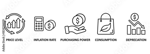 Inflation banner web icon vector illustration concept with icon of the price level, inflation rate, purchasing power, consumption, and depreciation 