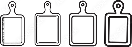 Set of Cutting Board Line Art – Kitchen Tool Coloring Book Page Vector Illustration