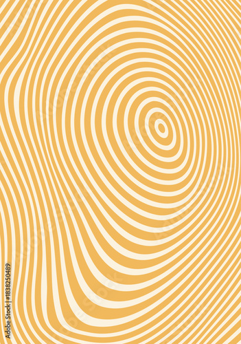 Vintage hypnotic yellow and white circular wave groovy pattern or print. Distorted spiral Y2K background, wavy line hippie vector pattern. Psychedelic groovy backdrop or trippy funky print