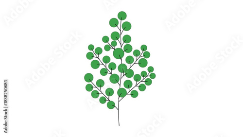 Simplified Green Branch: An elegant line drawing captures the essence of a plant branch with lush, round leaves, embodying the freshness and simplicity of nature.