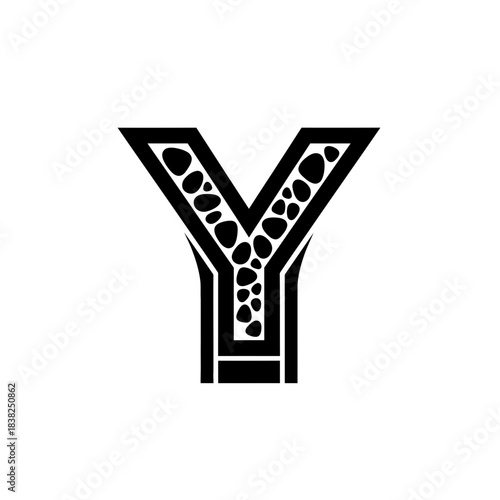 Tactile alphabet letter y monogram initial typography design with pebble texture inside