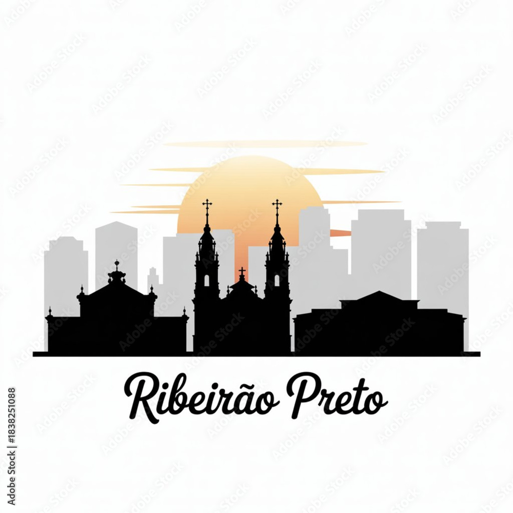 Obraz premium Ribeirão Preto Skyline Silhouette — A Cultural and Economic Center of São Paulo’s Countryside Vector Illustration