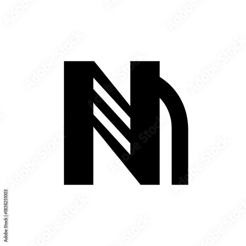 Tactile alphabet abstract black letter n logo design with three horizontal lines inside