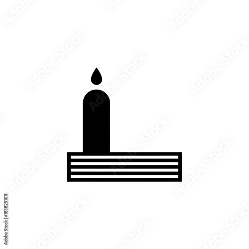Tactile alphabet black and white icon of a burning candle on a stack of horizontal lines