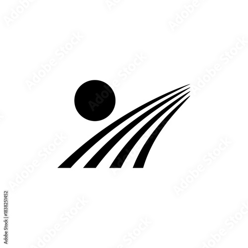 Swoosh field curves reaching toward sun vector illustration