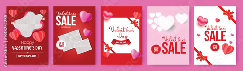 Happy Valentine’s Day Party and sale discount A4 Flyer Poster Template Pack, Valentine party flyer set with romantic layouts, greeting cards, brochure covers, and vector illustration background