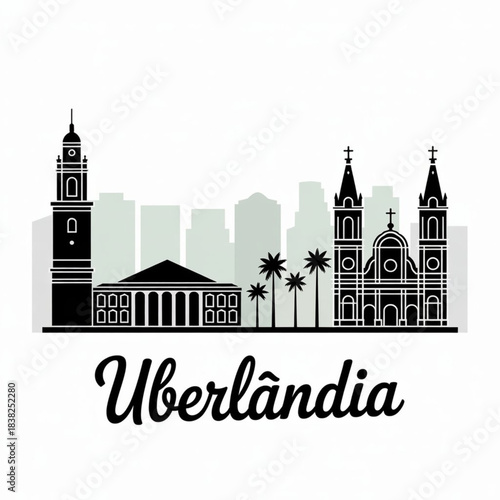 Uberlândia Skyline Silhouette — A Modern Economic Hub of Western Minas Gerais Vector Illustration