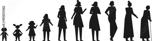 Variations of silhouettes of people of different ages and poses, vector image with no background.10.eps