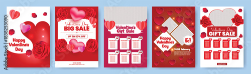 Valentine’s Day Romantic gift package sale price list a4 vertical Flyer Poster and Brochure Cover Template Set, Valentine leaflets, invitations, and vector background for holiday festive marketing