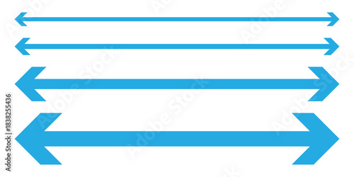 Double arrow icon. Dual sided arrow vector. Horizontal dual side long straight arrow vector collection. Width measuring arrow icon set.