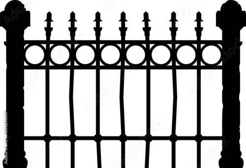 Halloween iron fence border silhouette. Scary metal vector palisade silhouette, park creepy iron border form. Halloween horror cemetery antique barrier or spooky graveyard forged fence shape
