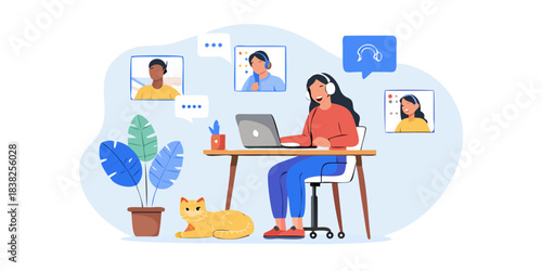 People connecting through video calls and working remotely from home