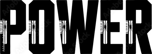 Black word power with white abstract pattern inside letters text typography