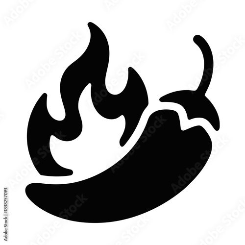 spicy chili pepper with flames glyph icon