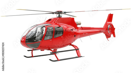 Tableau sur toile Bright red helicopter PNG isolated on transparent background, modern air transpo