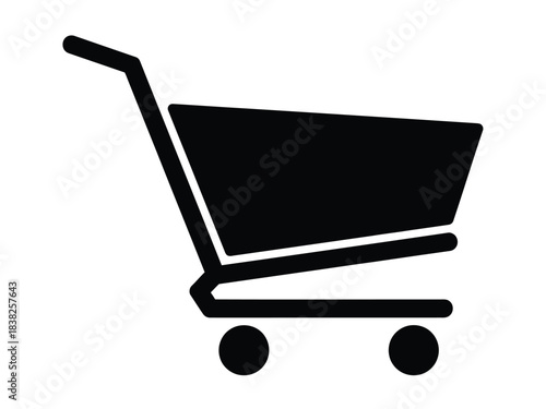 Black Shopping Cart Icon on White Background trolley