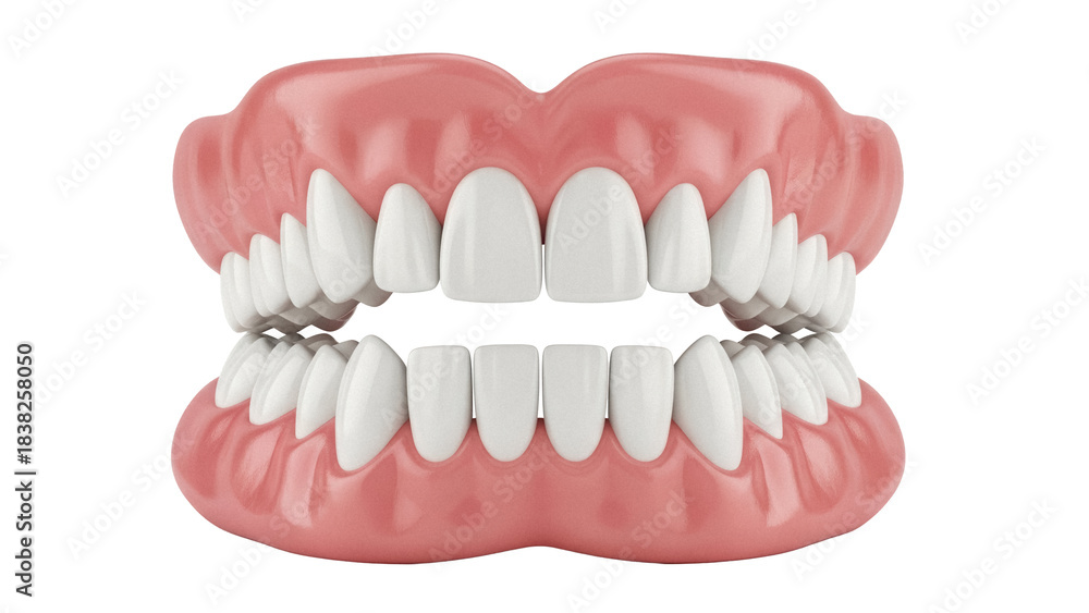 Obraz premium Realistic dentures PNG isolated on transparent background, set of false teeth for dental prosthetics and oral hygiene concepts