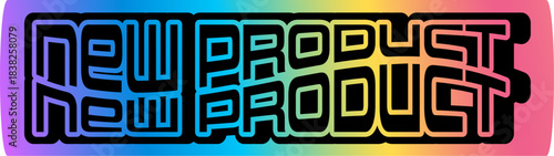 New product hologram retro Y2K sticker or symbol. Glossy hologram Y2K label, gradient chrome iridescent vintage vector tag. Metallic color foil retro patch or sticker with retro typography