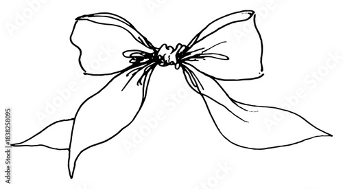 Vector line art illustration of a large decorative ribbon bow hand drawn sketch of a tied knot element for gift wrapping and wedding design