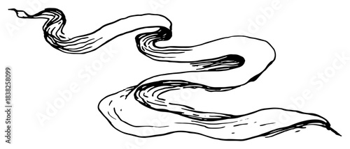 Long waving ribbon banner or blank scroll sketched in hand drawn style vector illustration